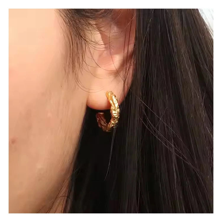 Chris April 316L Stainless Steel PVD Plated Gold Silver Organic Texture Bumpy Scandinavian Hoops Earring