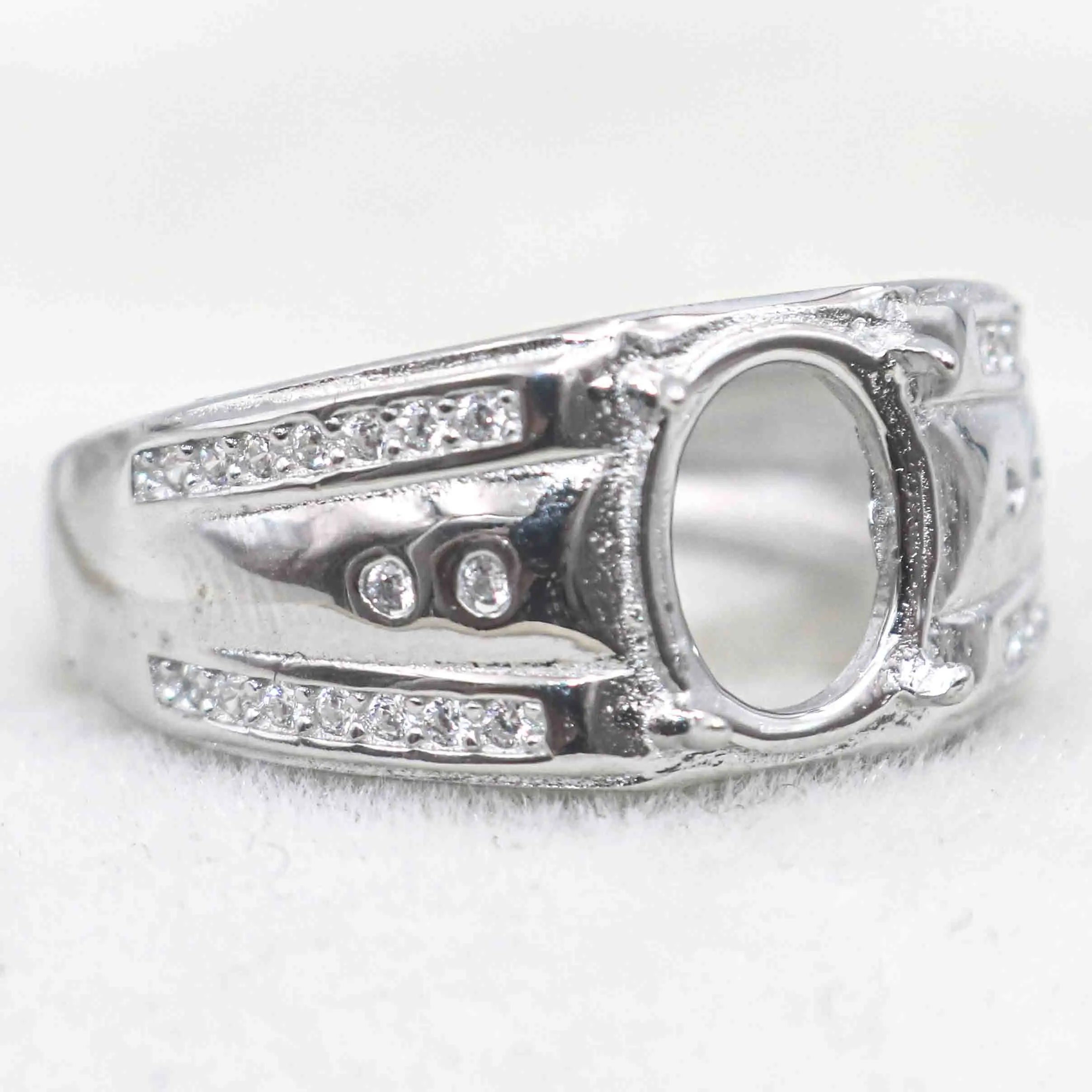 Sterling Silver 7*9mm Semi Mount Men's Ring Frame Empty Blank Claw Setting S925 Base Holder Without Center Stone for DIY Inlay