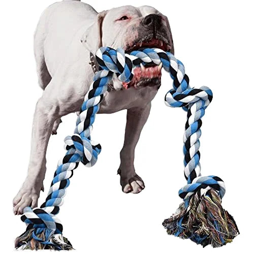 Eco-Friendly Luxury Cotton Rope Toys for Medium/Large Dogs-Tough Twisted Rope with 5 Knots 90cm
