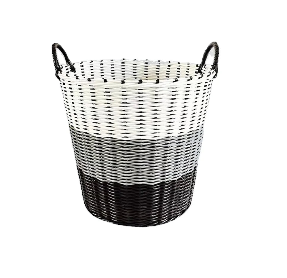 40010521 Cotton Storage Basket Tall Wicker Laundry Hamper Household Essentials PP Woven Laundry Bin Hand Plastic Rattan Vines