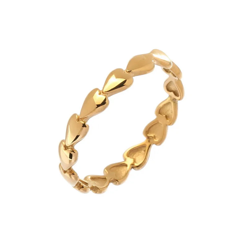 Tarnish Free 18k Gold Filled Stainless Steel Heart to Heart Promise Rings Fashion Finger Rings for Women