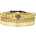3pcs/set Men's Gold-Plated Waterproof NON TARNISH Jewelry Stainless Steel Woven Bangle Stackable Cuff & Beaded Bracelet Sets