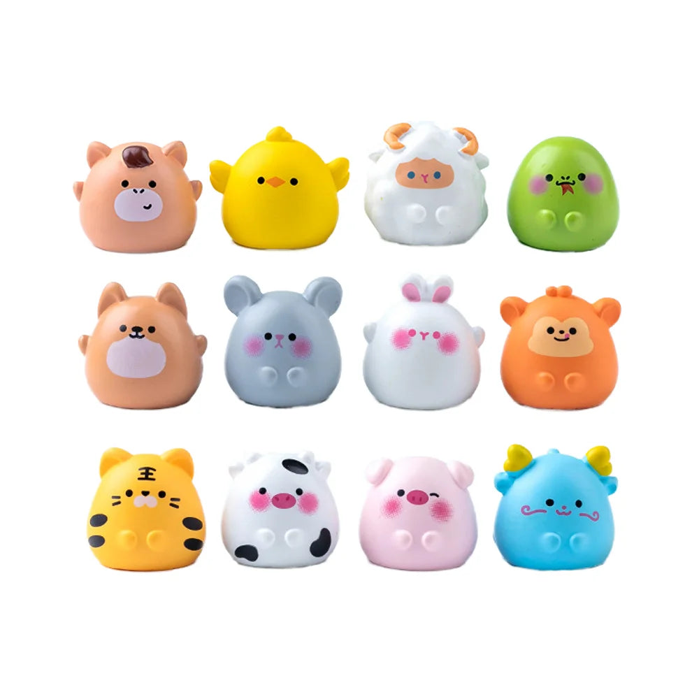 New12 Chinese Zodiac Signs Animal Mini Figurine Resin Dog Monkey Rooster Dog Pig Ox Rabbit Snake Horse Goat Rat tiger Dragon Toy
