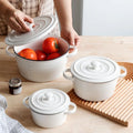 Simple Blank White Round Food Utensil Hotel Restaurant Ceramic Bowl Set with Handle Lid for Salad Fruit Food