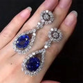 CAOSHI Wholesale Cubic Zircon Imitated Rhodium Plated Drop Earring Oval Cut Blue Stone Long Earrings Elegant for Ladies Women