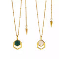 SC Fashion 18K Gold Plated Satellite Chain Necklace Retro Geometric Hexagonal Shell Malachite Pendant Necklace Earring for Women
