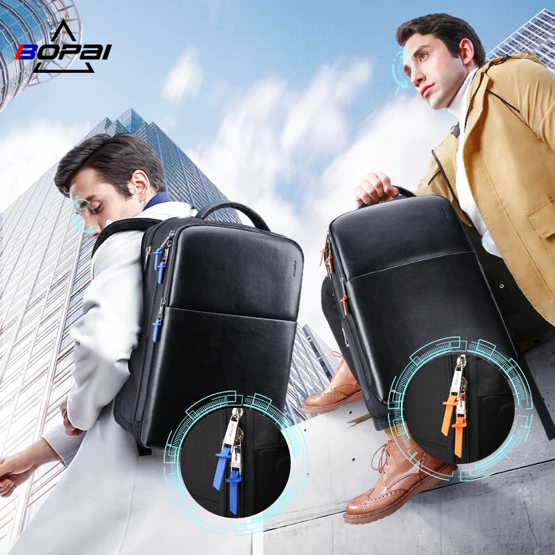 Bopai Hot Selling Custom logo Men Waterproof Anti Theft Expandable Business Office Travel 15.6 Inch Laptop Usb Charging Backpack