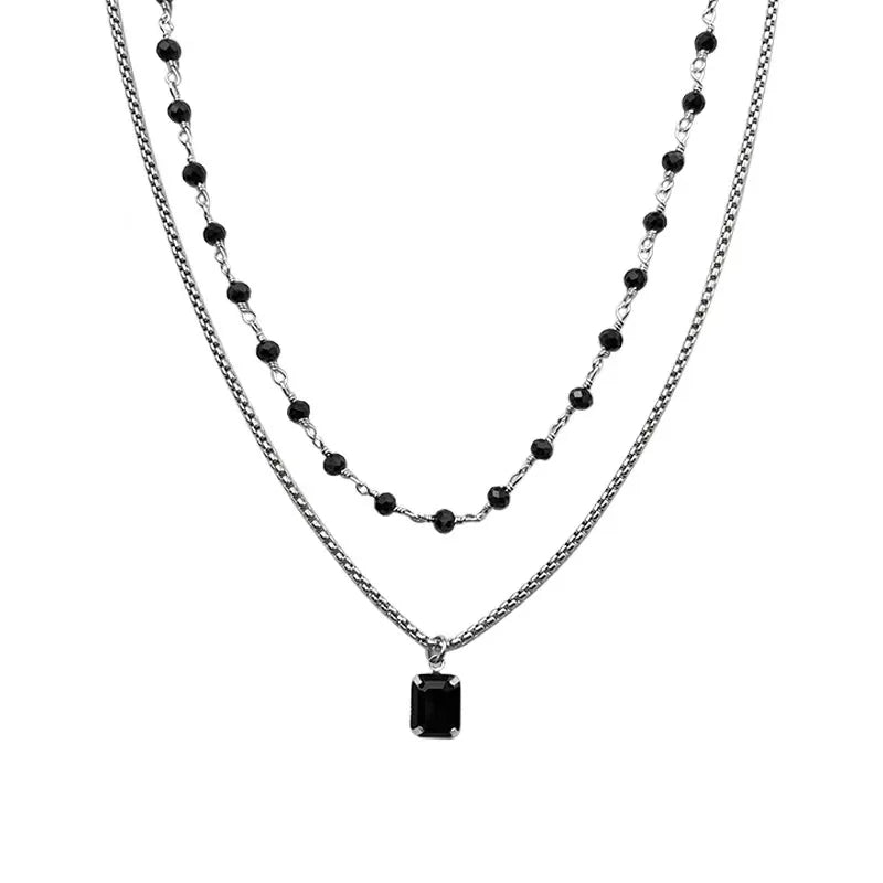 Light Luxury Double Layer Black Zircon Necklace Exquisite Personality Necklace Fashion Temperament Clavicle Chain