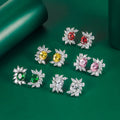 Colorful Ladies Gemstone Geometric Handmade Charms Cute Flower Crystal Diamond Earrings