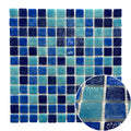 Customized Blue Mix Black Color Square Shape Full Body Glass Swimming Pool Tile Iridescent  Wall Decorative Glass Mosaic Tile