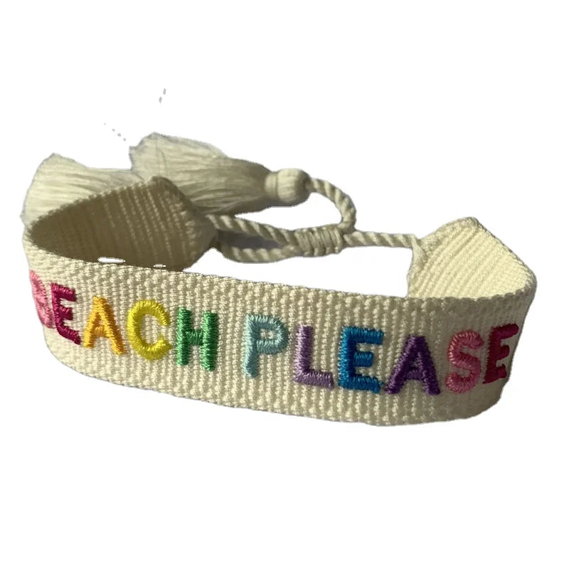 Wholesale Custom Personalized Design Name Letter Tassel Jewelry Beach Please  Woven Women Gifts Charm Bracelets