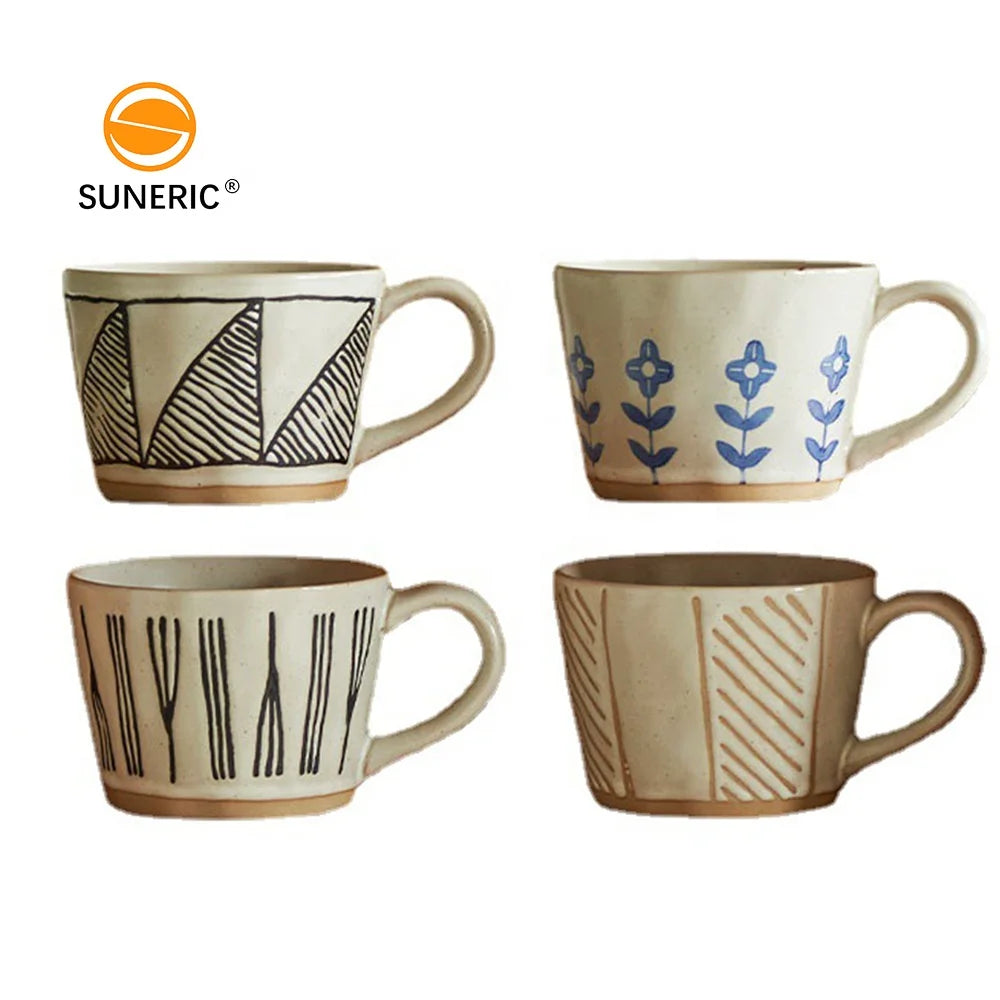 Nordic Handmade Mugs Japanese Style Hand Painted Flower Creative Gift Ceramic Tea Cups Wholesale