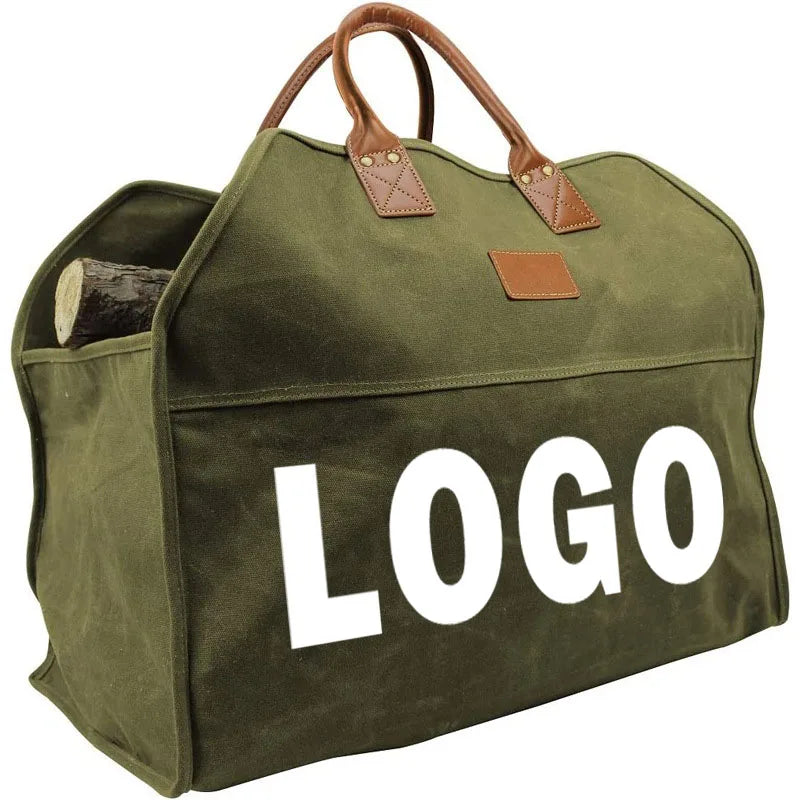 Multifunctional Heavy Duty Canvas Firewood Carrier Tote Large Wood Storage Bag With Handles