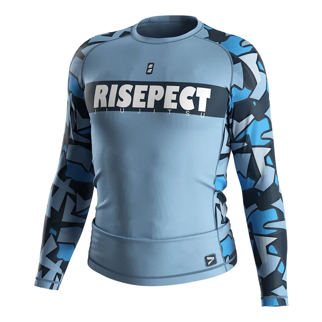 Judo Grappling T-Shirts Gym Man Compression Blue Bjj Clothing Mens Fitness Long Sleeves Rash Guard T Shirt