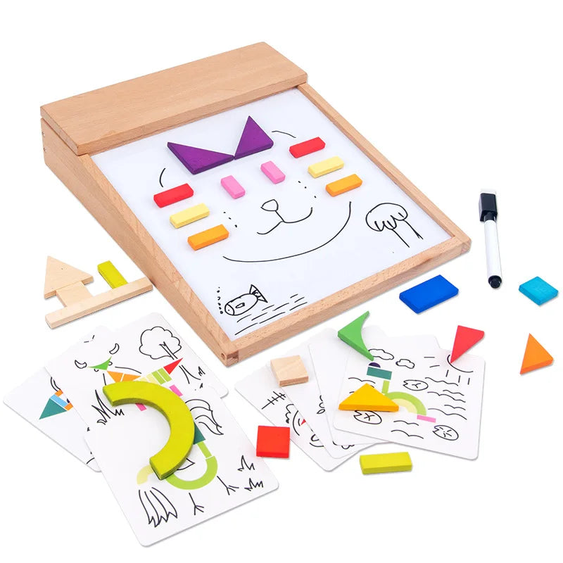 Montessori Educational Creativity Wooden Puzzle Writing Drawing Board Blackboard Toys Magnetic Blackboard DIY Kids Jigsaw Puzzle