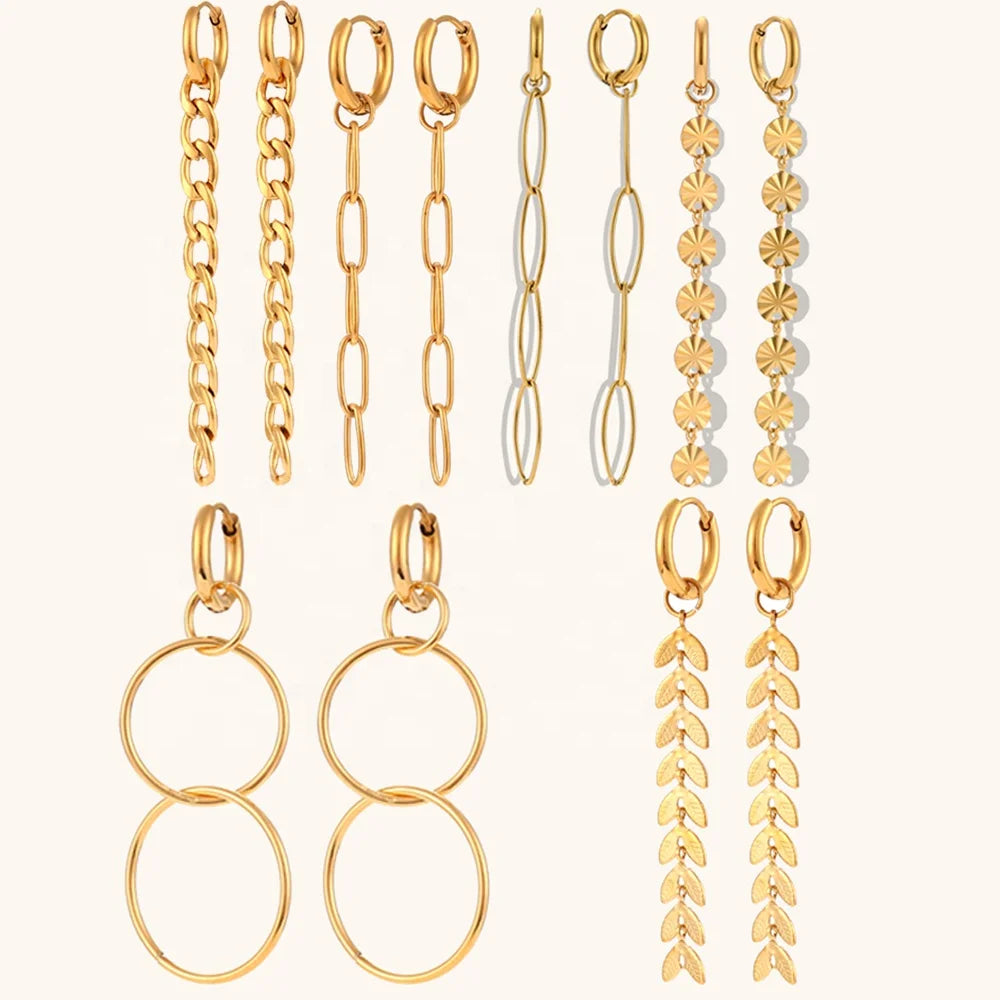 Dingran Minimalist 18K Pvd Gold Plated Hypoallergenic Long Chain Earring Set for Women