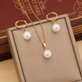 18K Gold Plating Stainless Steel White Round Pearl Necklace Earrings Stainless Steel Pearl Choker Necklace for Women Girls