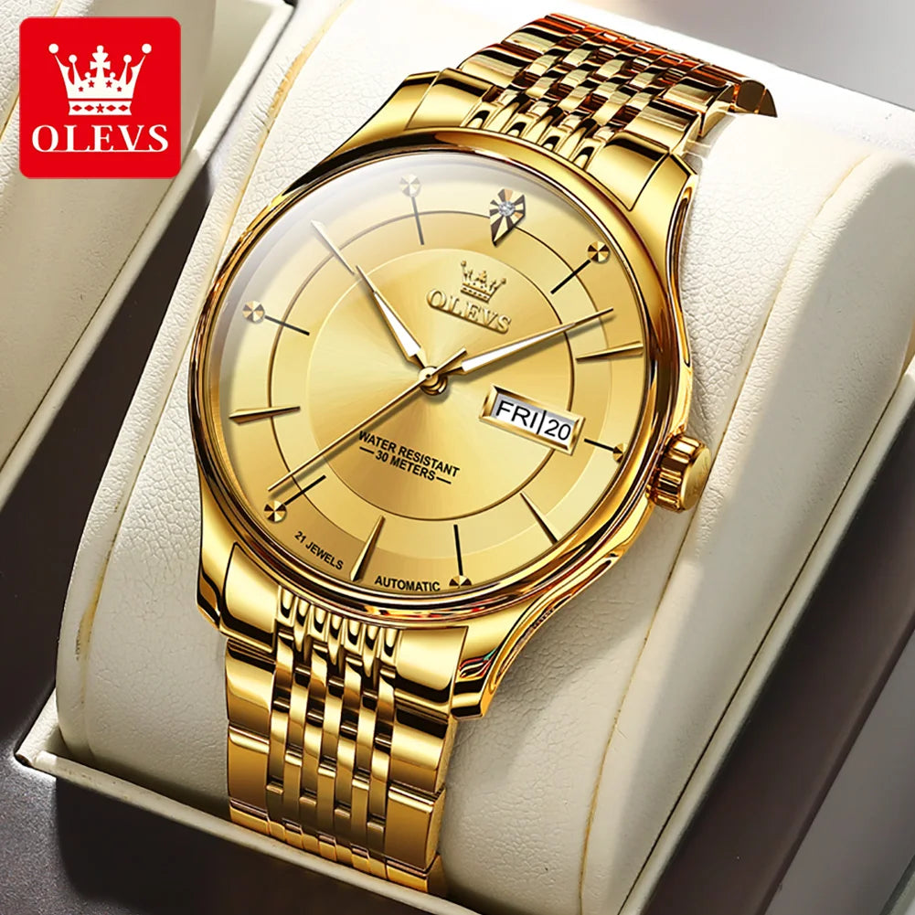Olevs 9927 Custom Logo Chronograph Automatic Stainless Steel Water Resistant Luxury Watches