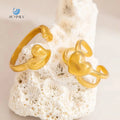 SUMMLY Trend Wholesale Creative Classic Heart Shape 18K Gold Plated Stainless Steel Open Ring Fashion Jewelry