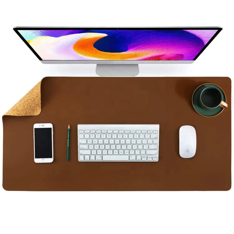 Custom Logo Eco-Leather Desk Pad Multifunctional Waterproof Cork Table Mat Sustainable Office Accessory