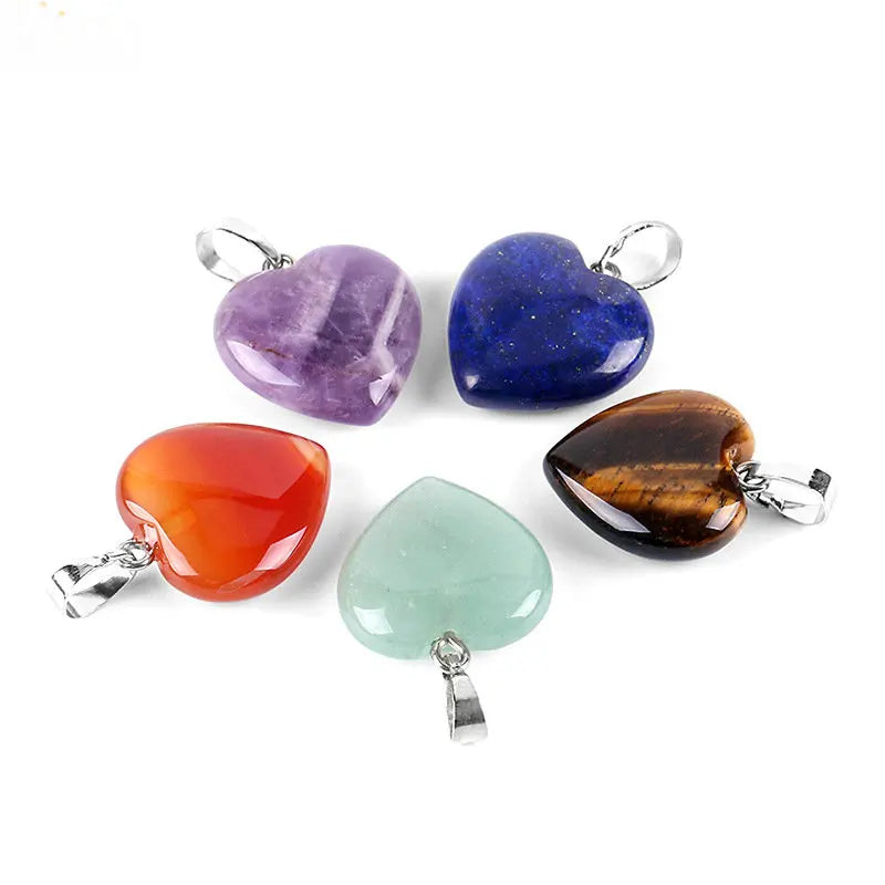Hot Selling Natural Stone Heart Shape Pendant Necklace Healing Amethyst Tiger Eye Love Decoration for Women Birthday Gift