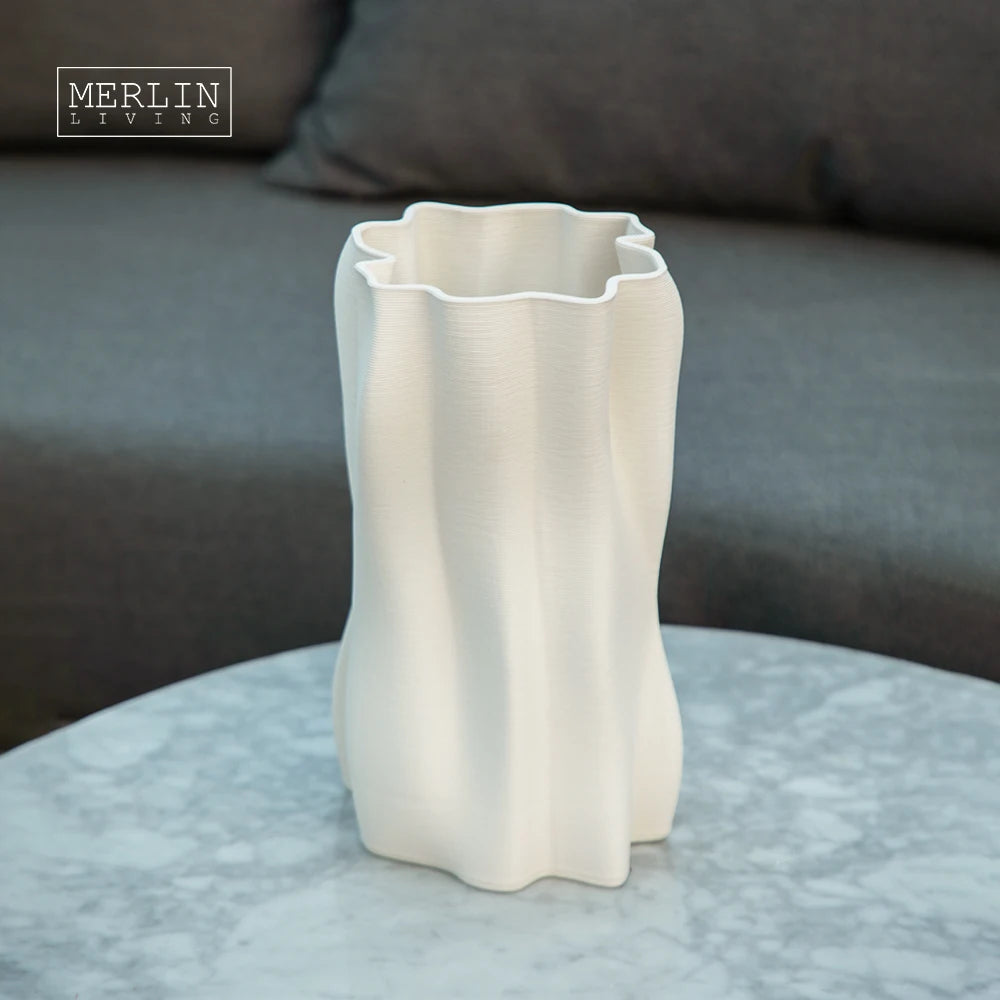 Merlin Living 3D Printing Vase Wave Concave Ceramic Home Decor Vase Decorative Flower Vase for Chaozhou Ceramic Factory OEMODM