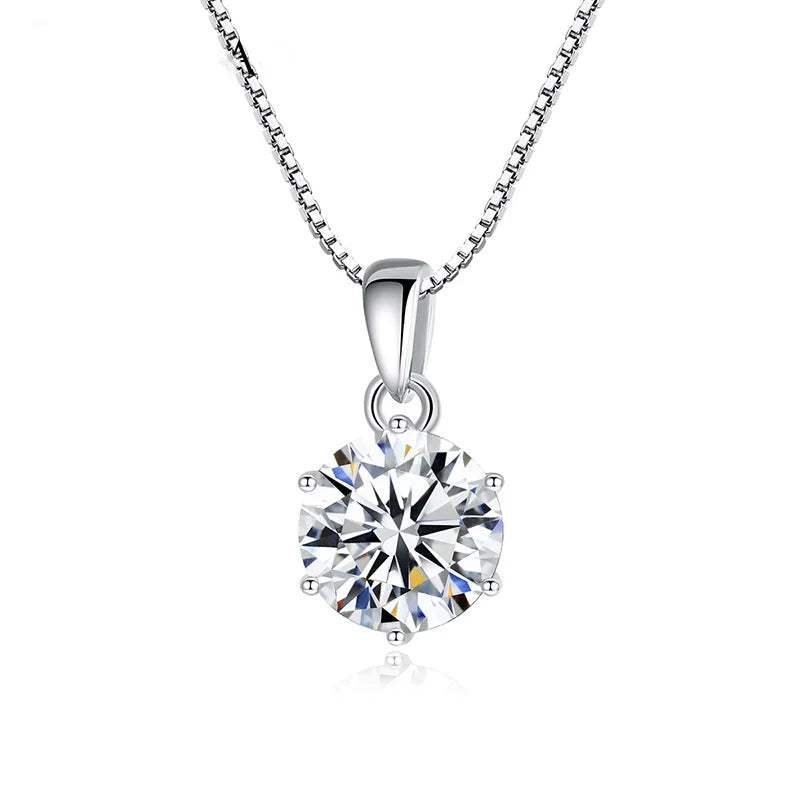 S925 Silver Pendant Necklace Female 1 Carat Moissanite Pendant Net Red Simple Six Prong Necklace