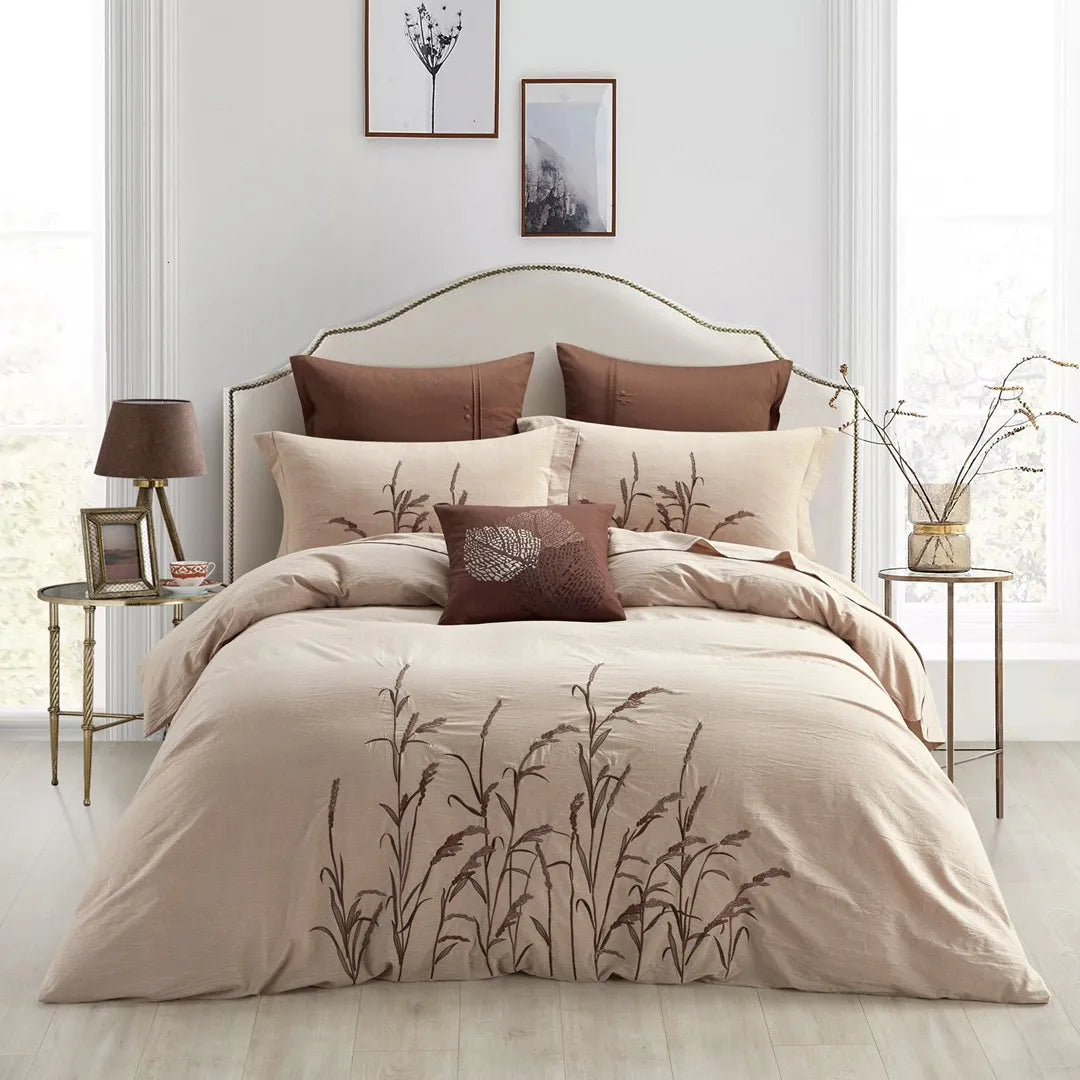 Exquisite Wheat Embroidery Gold Duvet Cover 100% Washed Cotton Adult Bed Linen Home Bedding Sets Supplier