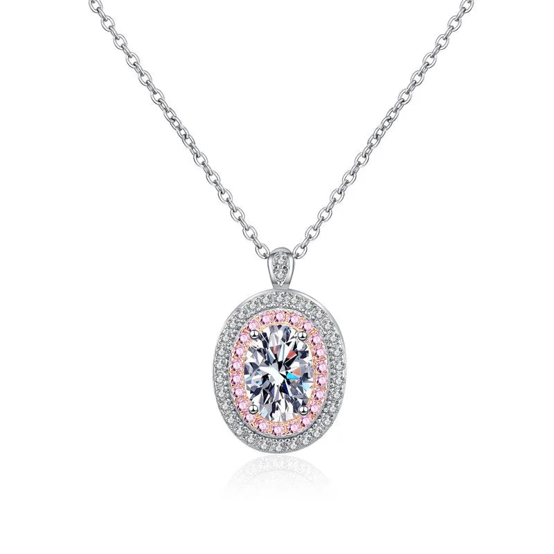 Wholesale Fine 925 Sterling Silver and Gold Plated Jewelry Lab Grown Diamond Oval Cut 1CT Moissanite Pendant Engagement Necklace