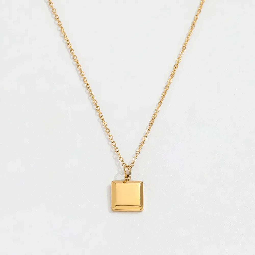 Fenny 18K PVD Plated Permanent Minimalist Square Block Pendant Necklace for Women Stainless Steel Jewelry Wholesale