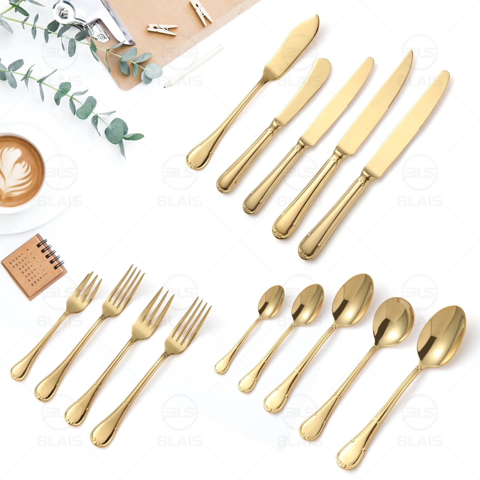 Luxury Vintage Retro Flatware Restaurant Stainless Steel 18/10 304 Golden Plated Knife Spoons Fork Metal Gold Cutlery Set Party