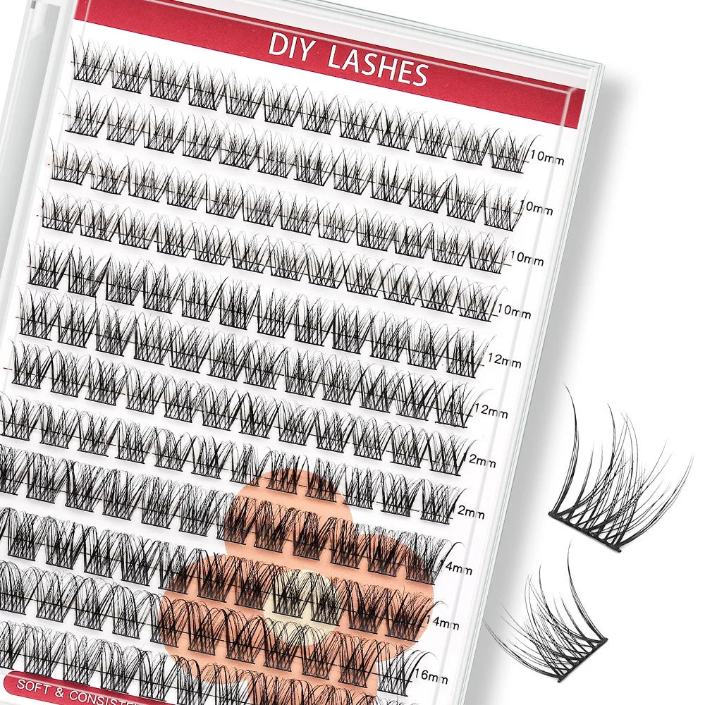 2025 Wholesale Fluffy Individual Fans Segment DIY Eyelashes Private Label C D Curl Pre-Cut Clusters Eyelashes Kit