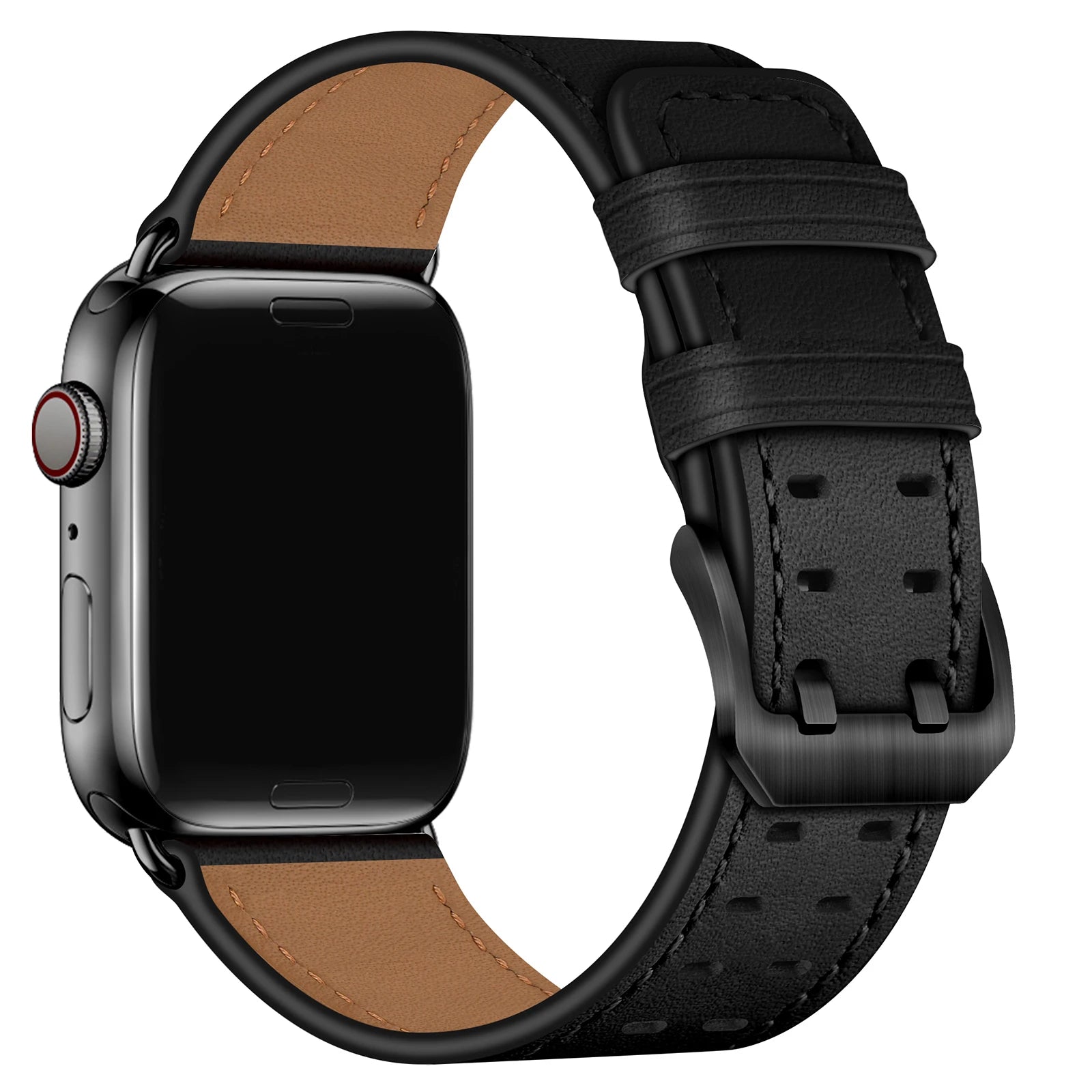 Dropshipping Genuine Leather Black Watch Bands for Sale Double Buckle Real Leather Watch Straps 42mm/44mm/45mm/49mm for Iwatch