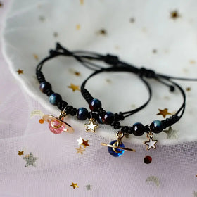 Universe Planet Bracelet Couple Handmade Adjustable Bracelet the Stars Moon Lovers Girlfriends Students Gift Jewelry