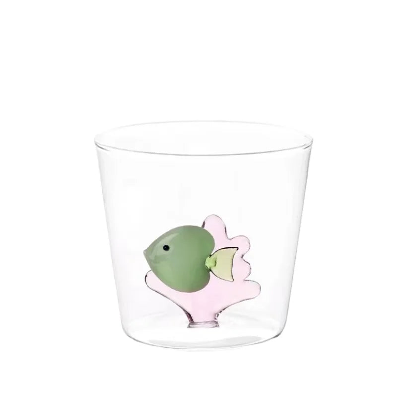 Custom Made Creative Clear Heat-resistant Borosilicate Glass Colored 3D Fish and Seaweed Glass Tumbler