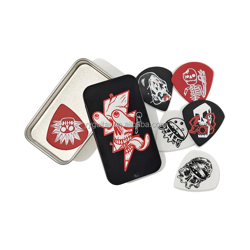 6 Pcs/set High Quality Jazz Plectrums Wholesale Custom Printed Colorful Funny avatar Guitar & Bass Pick Set Delrin Tin Box Suit