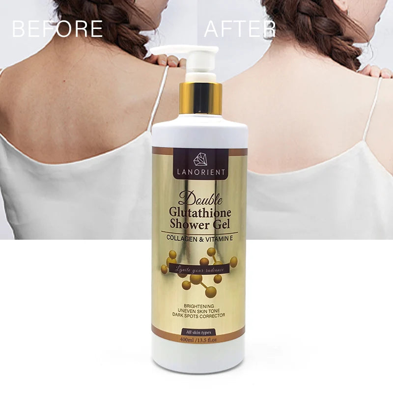 Organic Private Label 400ml Vitamin C Body Whitening Moisturize Shower Gel Double-glutathione Fast Whitening Body Wash MegaBDM