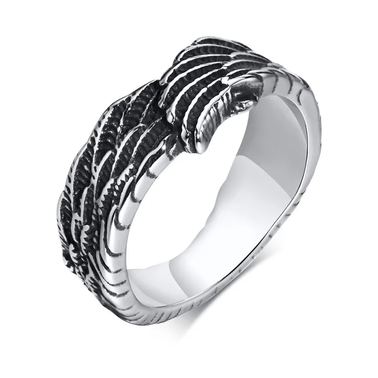 Vintage Stainless Steel Wing Finger Ring Jewelry Dainty Feather Rings Men