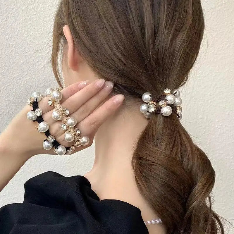Wholesale Elegant Pearl Head Hair Ties Simple Temperament Hair Rope Korean Style Rubber Hair Band for Women
