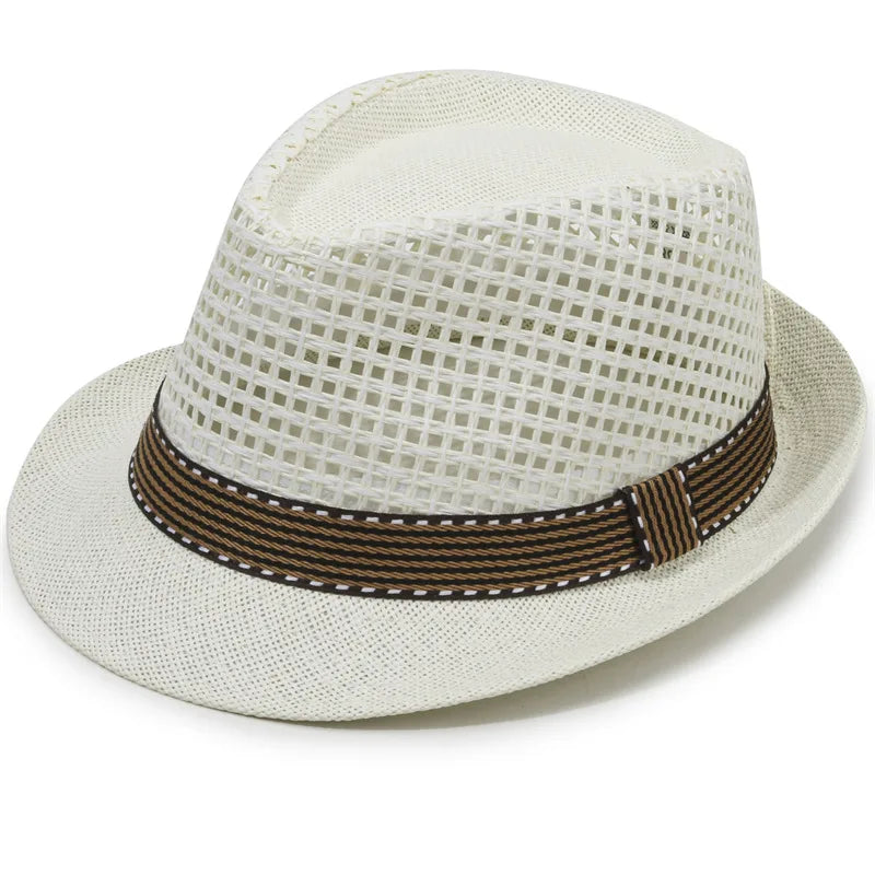 Bestella Retro Jazz Hat New Breathable Straw Sunshade Hat for Men Spliced Mesh Daily Sun Protection Hat