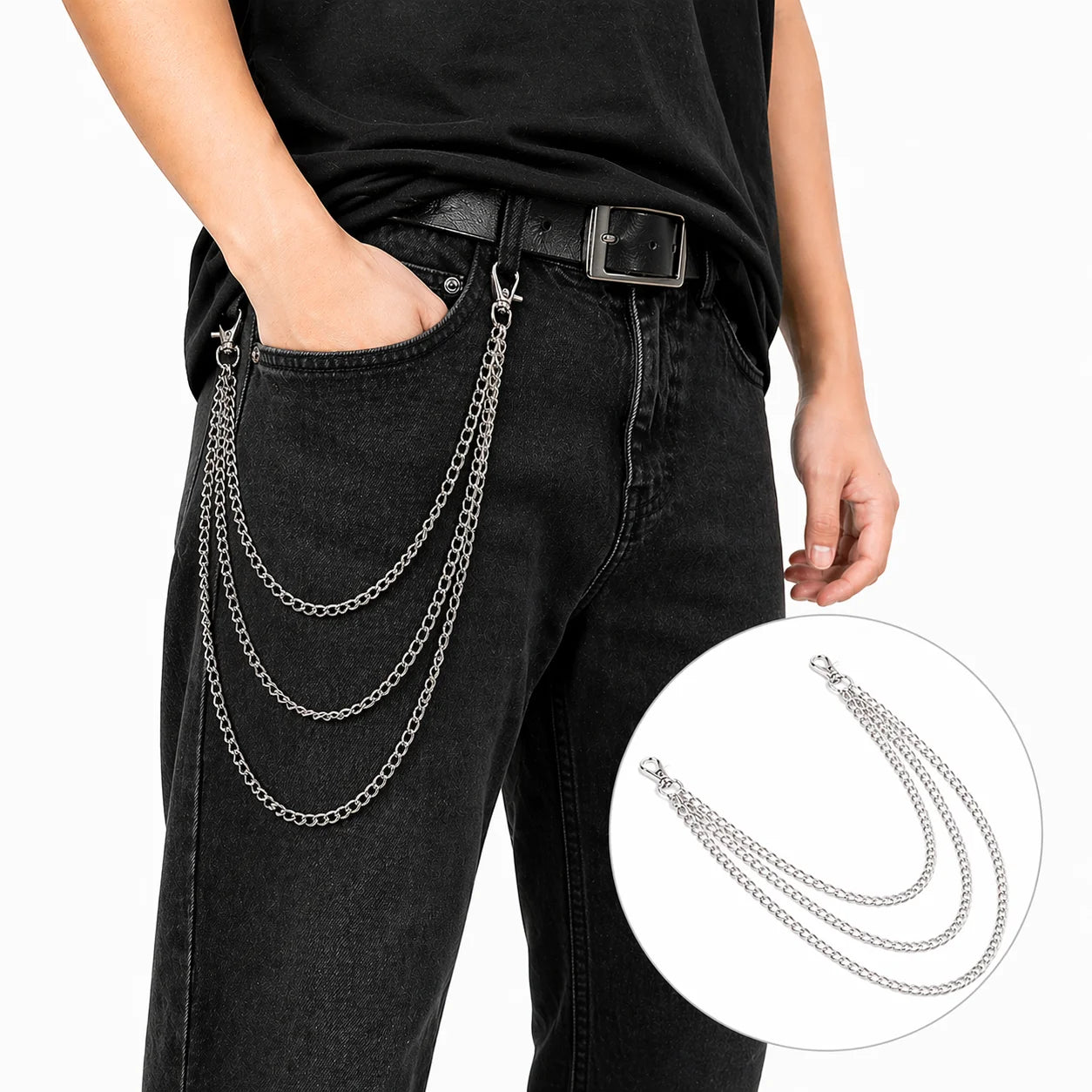 New 3 Layer Pocket Key Chain Pants Trousers Pocket Chain With Star Hip Hop Punk Chain for Keys Wallet Jeans Pant