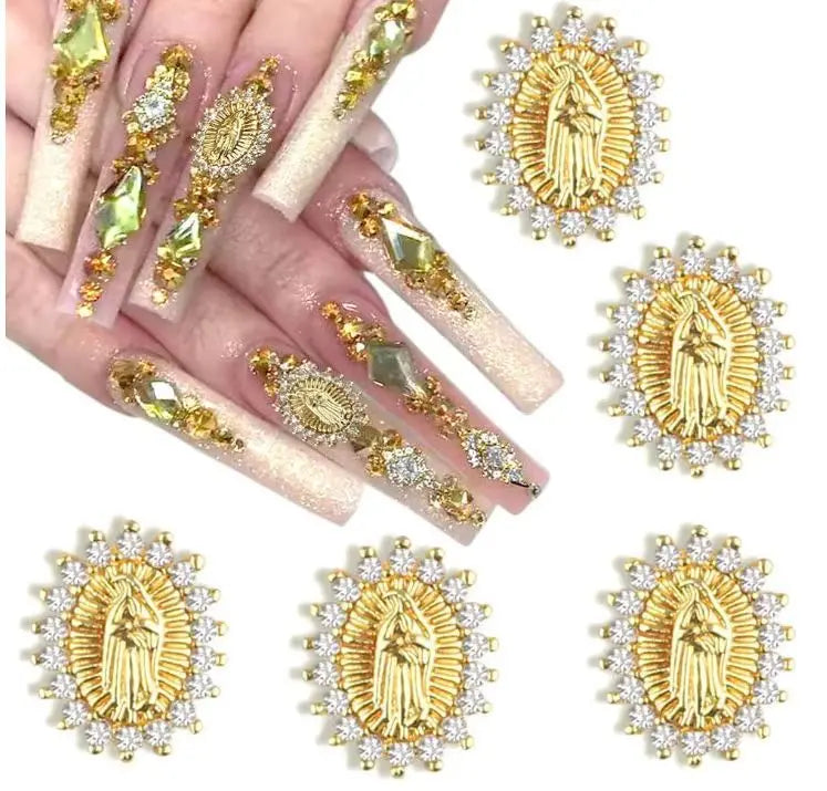 Glitter Luxury Zircon Crystals Metal Alloy Nails Jewelry Manicure Accessories Decoration 3D Diamond Virgin Mary Nail Charms