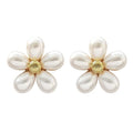 Vintage Temperament Brass Gold-plated Flower Inlaid Pearl Earrings Female Niche Design Custom Jewelry Gifts