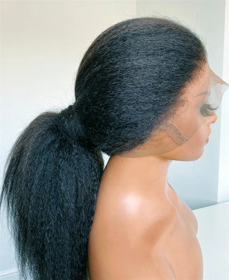 Bleached Knots Kinky Straight 360 Lace Frontal Wig Pre Plucked 150% Density Yaki HD Lace 360 Lace Frontal Wig