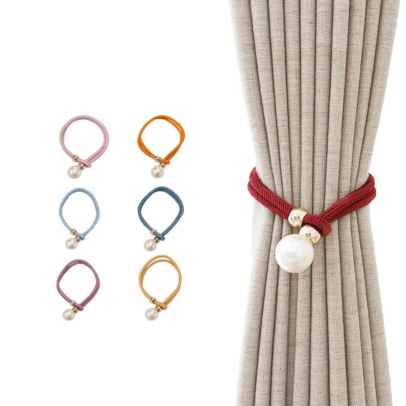 Home Furniture Decorative Pearl Curtain Tiebacks Buckle Rope Binding Holdbacks Convenient Drape Tie Backs Brown for Curtains