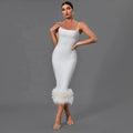 OUDINA High-end Women's Clothing Sleeveless Midi Ostrich Feather Casual Elegant Party Dresses Ladies Long Dress