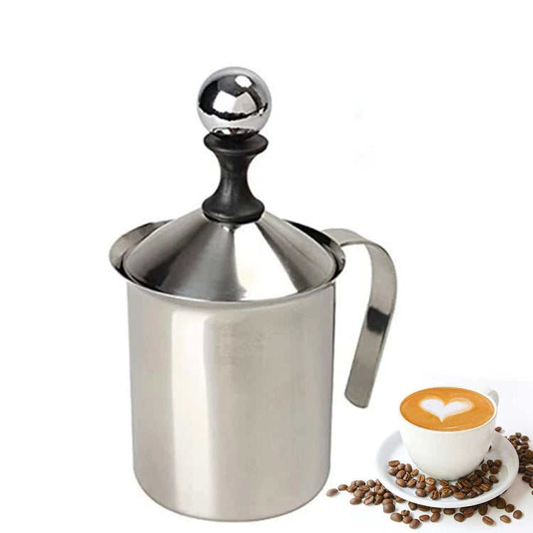 Traditional Manual 304 Stainless Steel Milk Frother Creamer Hand Pump Frother