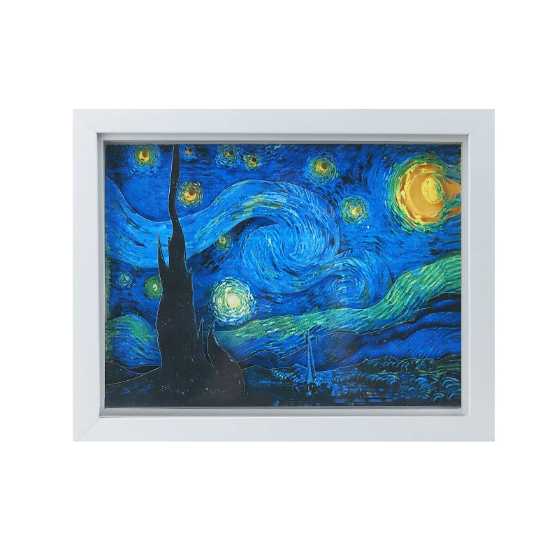 Classic Van Gogh's Starry Sky Famous Painting Contemporary Art Home Decoration Plastic Frame Small Night Light Decoration Paint