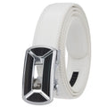 LQBelt Men's Automatic Buckle Belt White Split Leather Belts for Men Alloy Buckle Custom Logo Ratchet Belt Factory