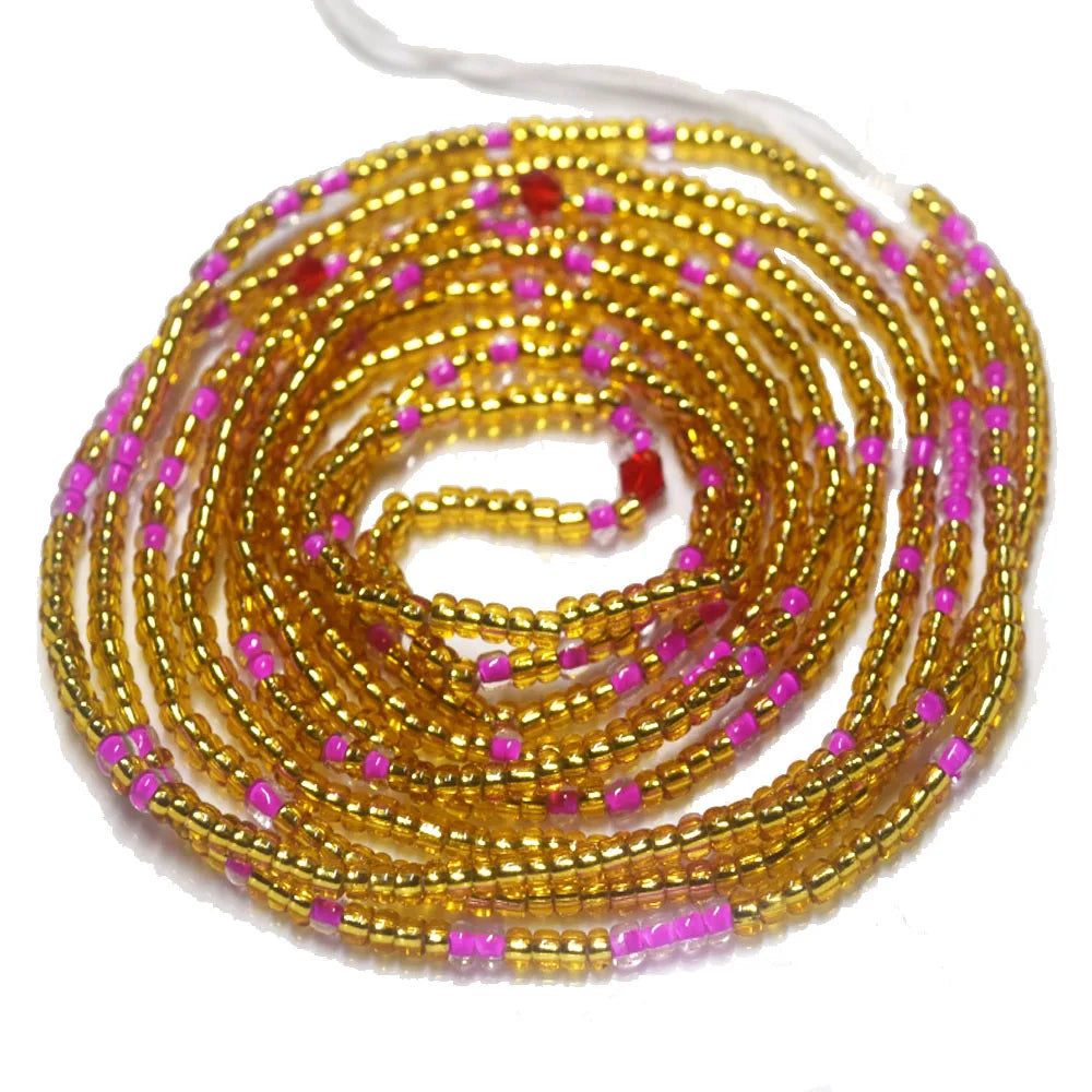Handmade 50 Inches Adjustable Bulk Tie on Waist Beads on Cotton Cord Belly Chain Body Jewelry Power Wealth Success Gold Color